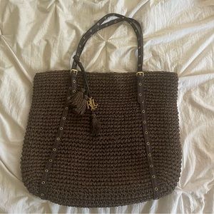 Lauren Ralph Lauren Brown Straw Tote Shoulder Bag